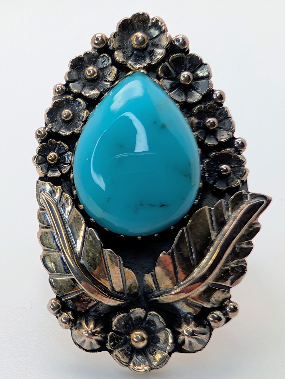 Kingman Turquoise S925 Sterling Silver Statement Ring Size 8 1/4